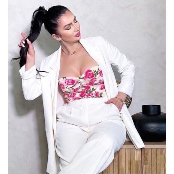 NWT Zara Blogger’s Favorite Floral Draped Sweetheart Neckline Strapless Bodysuit - Picture 10 of 16